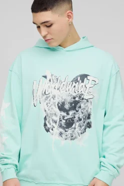 Sweat à capuche oversize "Loopback Raw Seams Worldwide Printed"