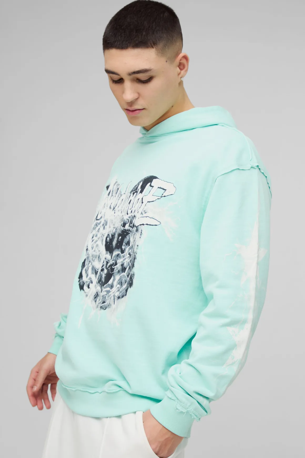 Sweat à capuche oversize "Loopback Raw Seams Worldwide Printed"
