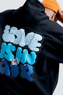 boohooMAN Sweat à capuche oversize « Love Is In The Air » imprimé puff<Homme Sweats À Capuche Et Sweatshirts|Sweats À Capuche Et Sweats
