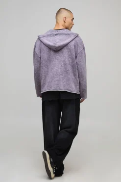 Sweat à capuche oversize à épaules tombantes, col en V, délavé et vieilli