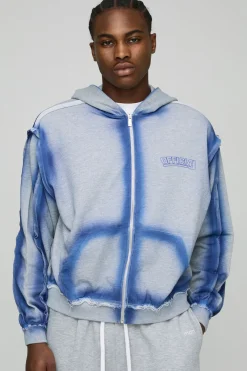 Sweat à capuche oversize style boxy avec détail de couture loopback et fermeture éclair traversante