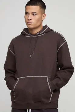 Sweat à capuche oversize à surpiqûres contrastées