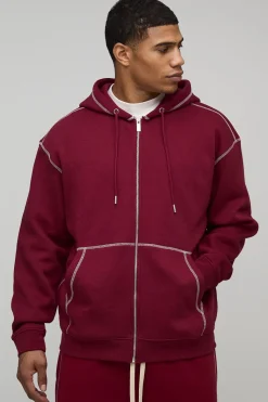 Sweat à capuche oversize à zip et coutures contrastées