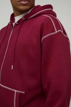 Sweat à capuche oversize à zip et coutures contrastées
