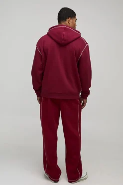 Sweat à capuche oversize à zip et coutures contrastées