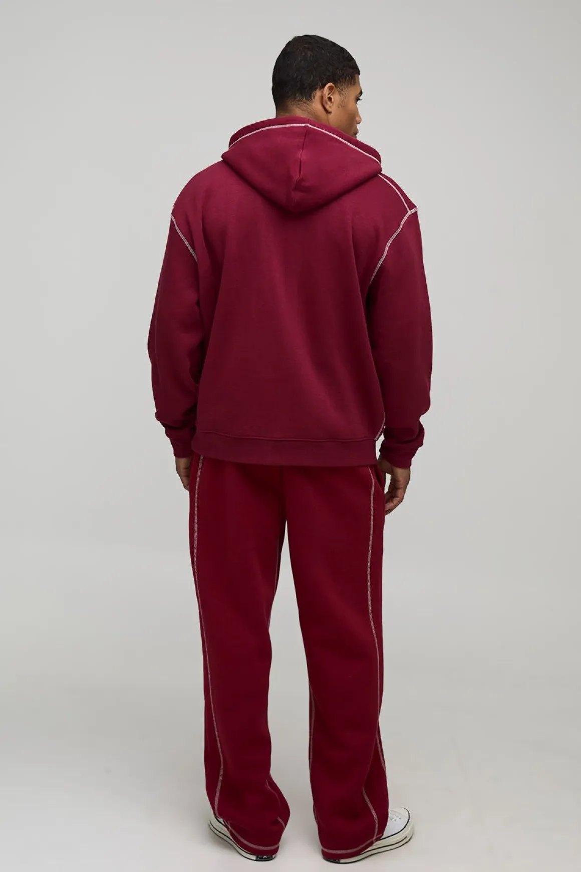 Sweat à capuche oversize à zip et coutures contrastées