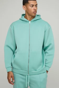 Sweat à capuche oversize à zip intégral en scuba fusionné