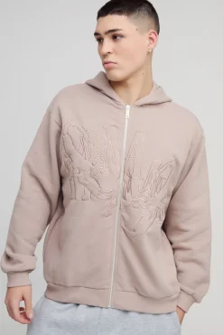 Sweat à capuche oversize zippé à écussons