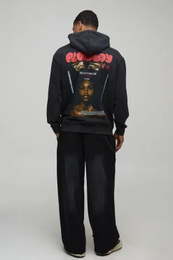 Sweat à capuche Playboy noir oversize lavé imprimé sous licence