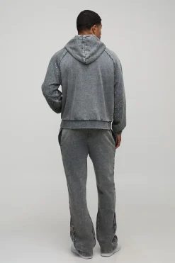 Sweat à capuche raglan délavé oversize Boxy Man à strass
