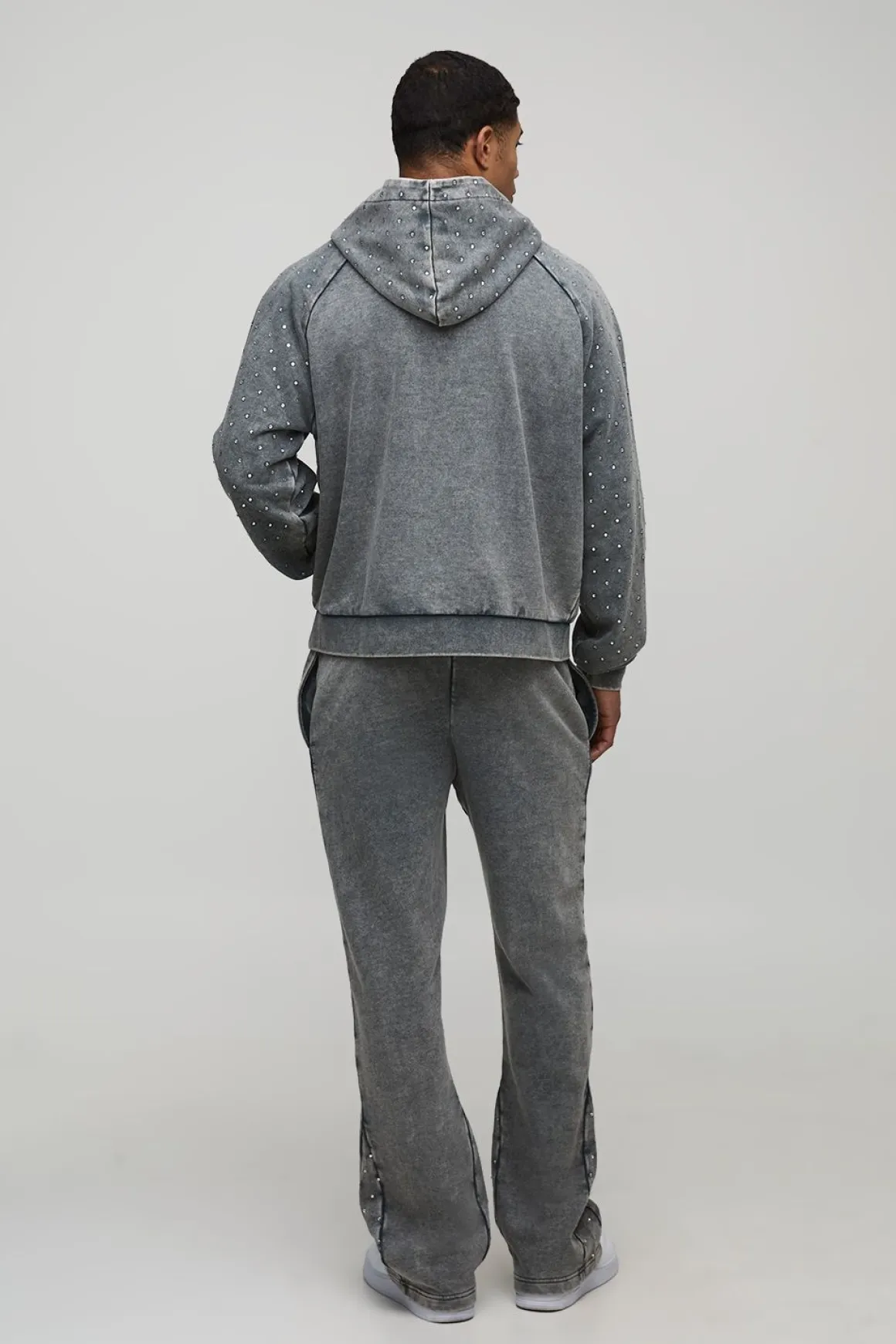 Sweat à capuche raglan délavé oversize Boxy Man à strass