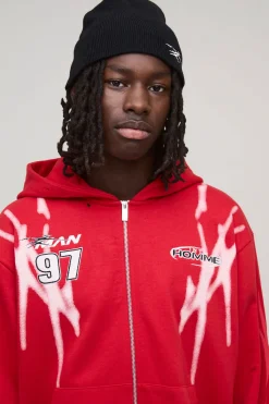 boohooMAN Sweat à capuche sport oversize, à coupe boxy, pour homme délavé avec fermeture éclair intégrale.<Homme Sweats À Capuche Et Sweatshirts|Sweats À Capuche Et Sweats
