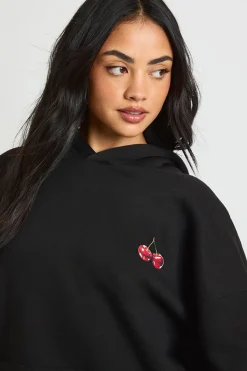boohoo Sweat à capuche surdimensionné à motif cerise<Femme Sweats À Capuche Et Sweats|Athleisure