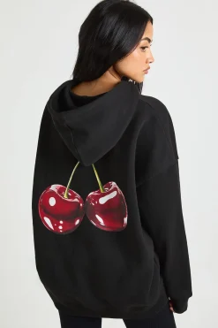 boohoo Sweat à capuche surdimensionné à motif cerise<Femme Sweats À Capuche Et Sweats|Athleisure