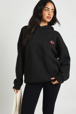 boohoo Sweat à capuche surdimensionné à motif cerise<Femme Sweats À Capuche Et Sweats|Athleisure