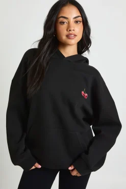 boohoo Sweat à capuche surdimensionné à motif cerise<Femme Sweats À Capuche Et Sweats|Athleisure