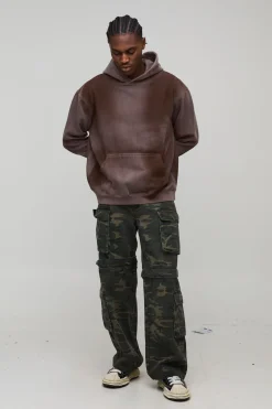 Sweat à capuche surdimensionné à effet de lavage par pulvérisation, à enfiler par-dessus la tête