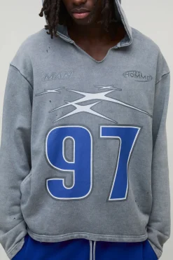 boohooMAN Sweat à capuche surdimensionné à coupe carrée, effet usé avec encolure déchirée<Homme Sweats À Capuche Et Sweatshirts|Sweats À Capuche Et Sweats