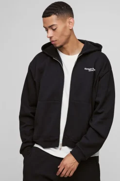Sweat à capuche surdimensionné et carré, zippé, orné d’une impression graffiti mondiale