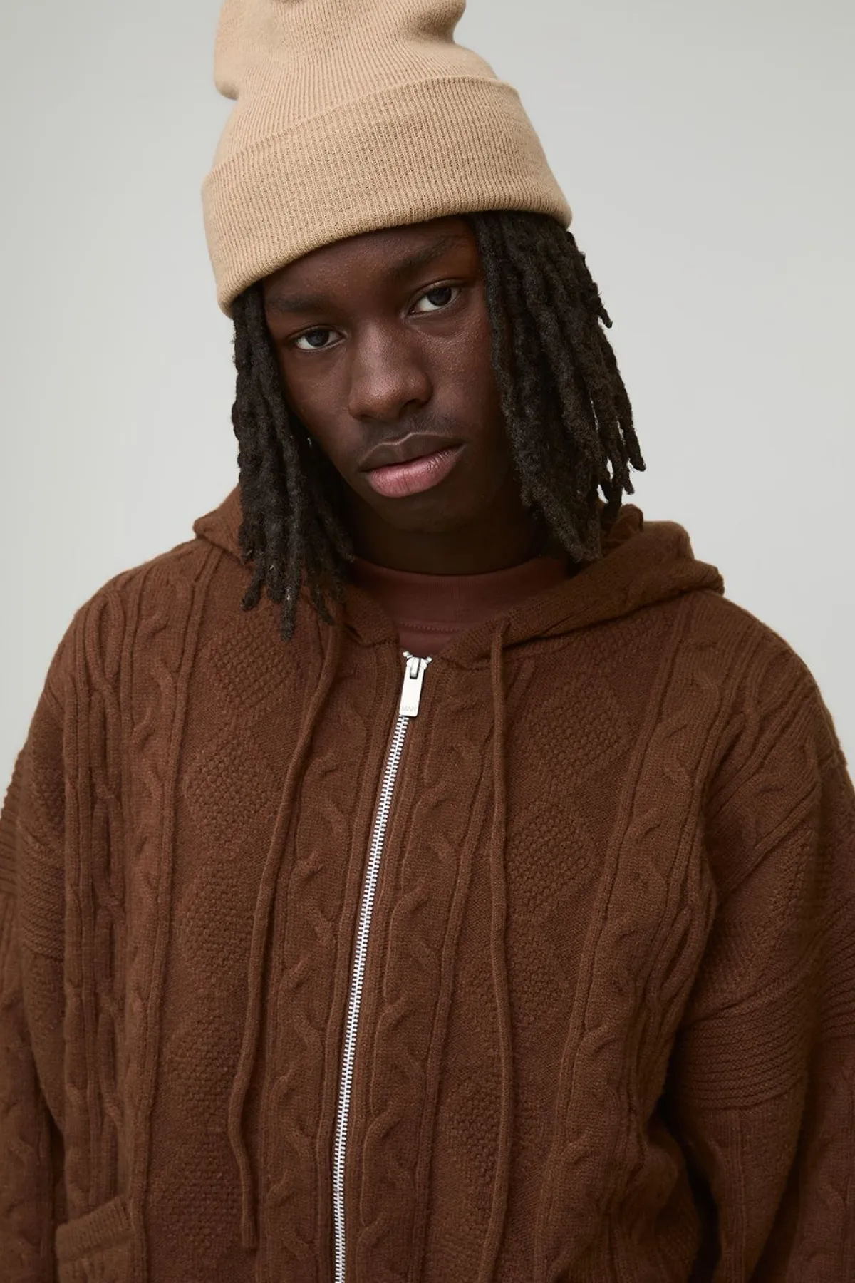 boohooMAN Sweat à capuche surdimensionné zippé en maille torsadée<Homme Sweats À Capuche Et Sweatshirts|Sweats À Capuche Et Sweats