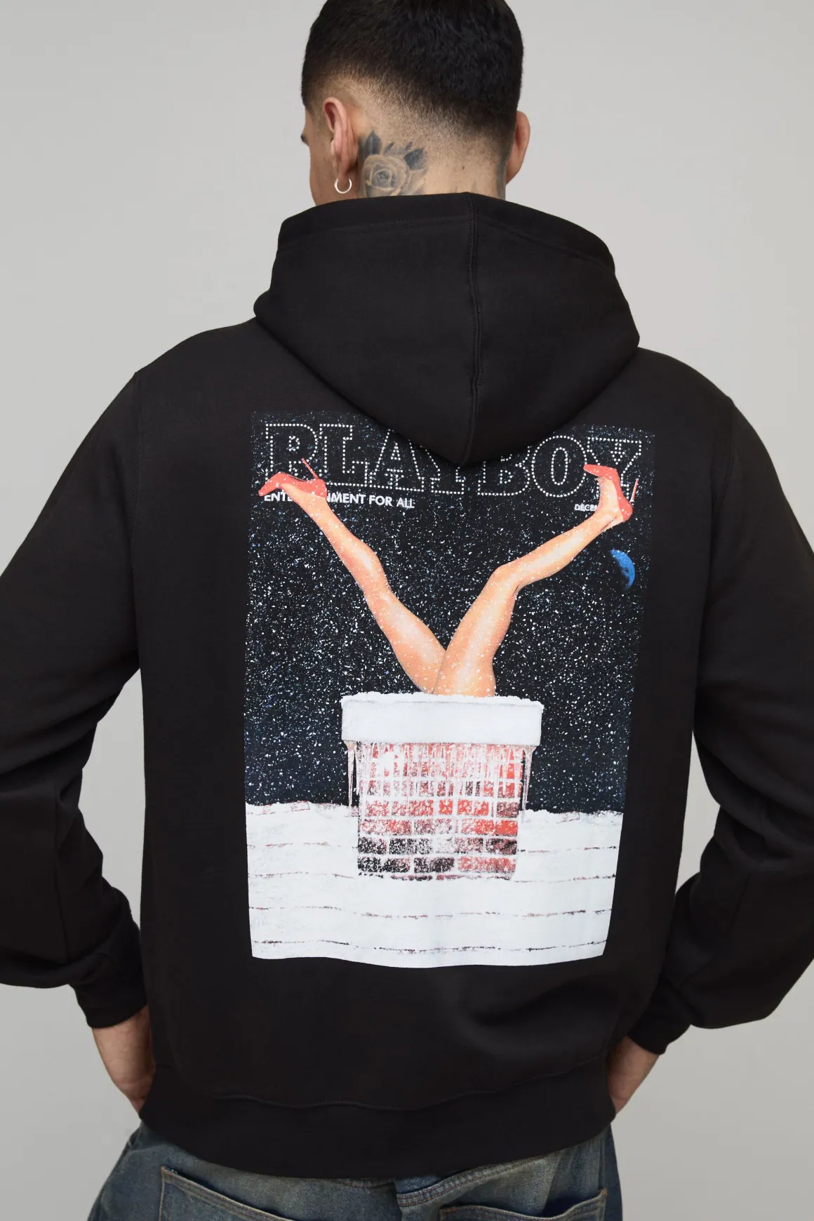 Sweat à capuche tall surdimensionné Playboy Noël Licence Imprimée