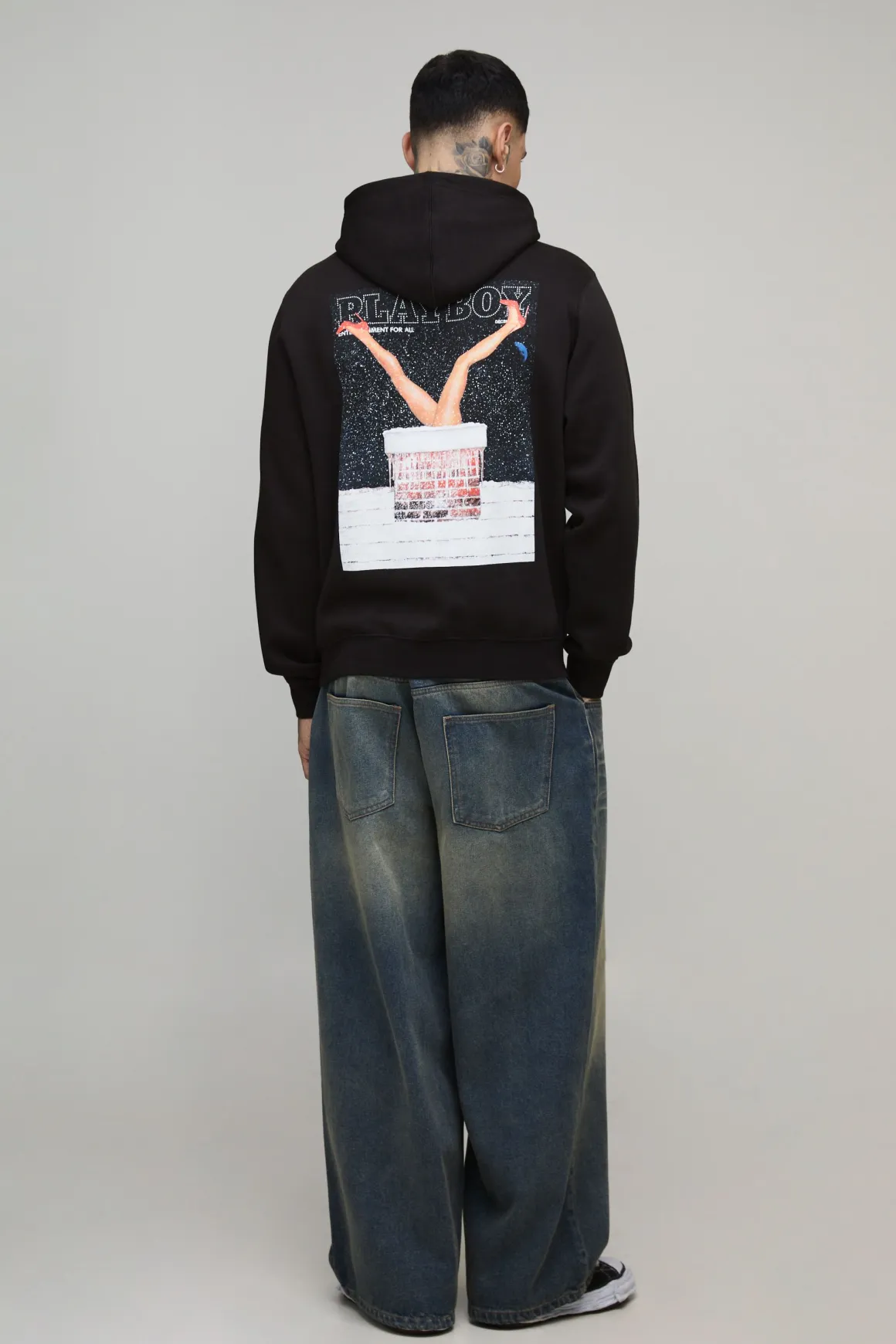 Sweat à capuche tall surdimensionné Playboy Noël Licence Imprimée