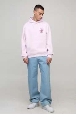 Sweat à capuche Tokyo brodé, coupe régulière, rose délavé