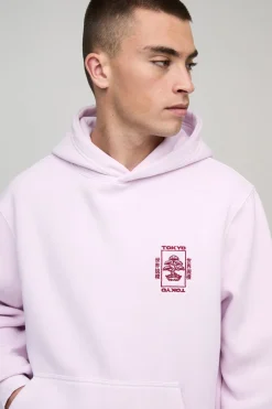 Sweat à capuche Tokyo brodé, coupe régulière, rose délavé
