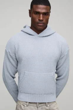Sweat à capuche tricoté côtelé à coupe boxy