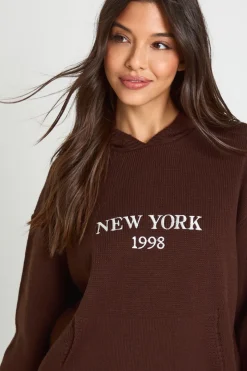 Sweat à capuche tricoté et brodé New York