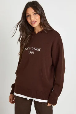 Sweat à capuche tricoté et brodé New York