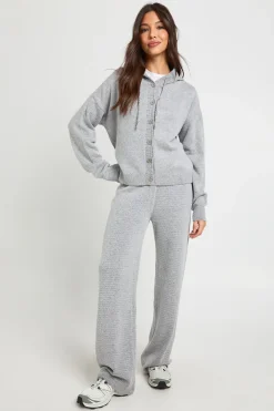 boohoo Sweat à capuche tricoté oversize à boutons et pantalon à jambes larges<Femme Pulls Et Gilets|Toutes Les Mailles