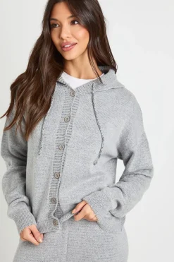 boohoo Sweat à capuche tricoté oversize à boutons et pantalon à jambes larges<Femme Pulls Et Gilets|Toutes Les Mailles