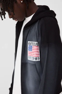 boohooMAN Sweat à capuche zippé à coupe rétrécie, motif gauffré, imprimé en dégradé solaire<Homme Sweats À Capuche Et Sweatshirts|Sweats À Capuche Et Sweats