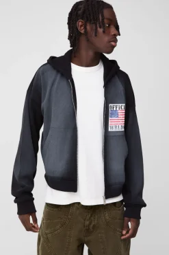 boohooMAN Sweat à capuche zippé à coupe rétrécie, motif gauffré, imprimé en dégradé solaire<Homme Sweats À Capuche Et Sweatshirts|Sweats À Capuche Et Sweats
