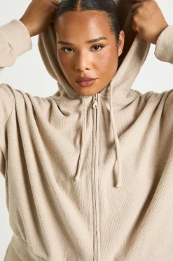 Sweat à capuche zippé à côtes tricotées Plus