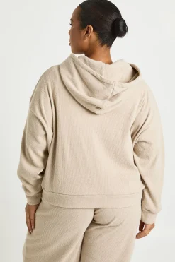 Sweat à capuche zippé à côtes tricotées Plus