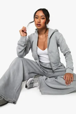 boohoo Sweat à capuche zippé, lavé, à coutures apparentes et rétréci<Femme Sweats À Capuche Et Sweats|Sweats À Capuche Et Sweatshirts