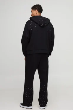 boohooMAN Sweat à capuche zippé orné de strass, coupe boxy et oversize<Homme Sweats À Capuche Et Sweatshirts|Sweats À Capuche Et Sweats