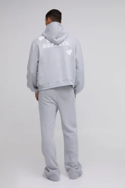 boohooMAN Sweat à capuche zippé oversize à imprimé de cœurs en relief et coupe boxy<Homme Sweats À Capuche Et Sweatshirts|Sweats À Capuche Et Sweats