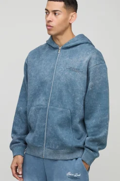 boohooMAN Sweat à capuche zippé oversize à imprimé graphique délavé<Homme Sweats À Capuche Et Sweatshirts|Sweats À Capuche Et Sweats