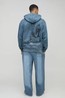 boohooMAN Sweat à capuche zippé oversize à imprimé graphique délavé<Homme Sweats À Capuche Et Sweatshirts|Sweats À Capuche Et Sweats