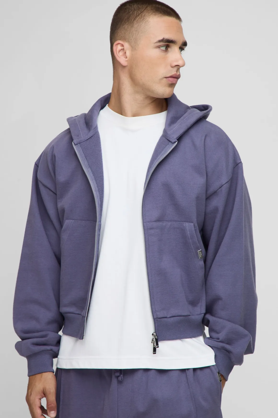 Sweat à capuche zippé Premium Man Script, version poids lourd, coupe rétrécie