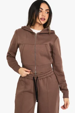 boohoo Sweat à capuche zippé rétréci à couture contrastée<Femme Sweats À Capuche Et Sweats|Sweats À Capuche Et Sweatshirts