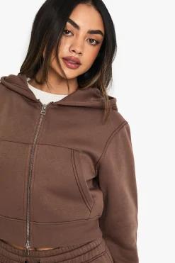 boohoo Sweat à capuche zippé rétréci à couture contrastée<Femme Sweats À Capuche Et Sweats|Sweats À Capuche Et Sweatshirts