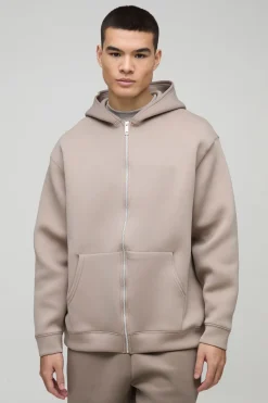 boohooMAN Sweat à capuche zippé surdimensionné Bonded Scuba<Homme Sweats À Capuche Et Sweatshirts|Sweats À Capuche Et Sweats