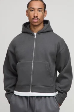 boohooMAN Sweat à capuche zippé surdimensionné, rétréci et en tissu lourd<Homme Sweats À Capuche Et Sweatshirts|Sweats À Capuche Grande Taille