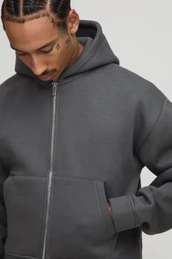 boohooMAN Sweat à capuche zippé surdimensionné, rétréci et en tissu lourd<Homme Sweats À Capuche Et Sweatshirts|Sweats À Capuche Grande Taille