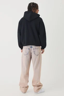 Sweat à capuche zippé surdimensionné, style boxy, imprimé à étoiles