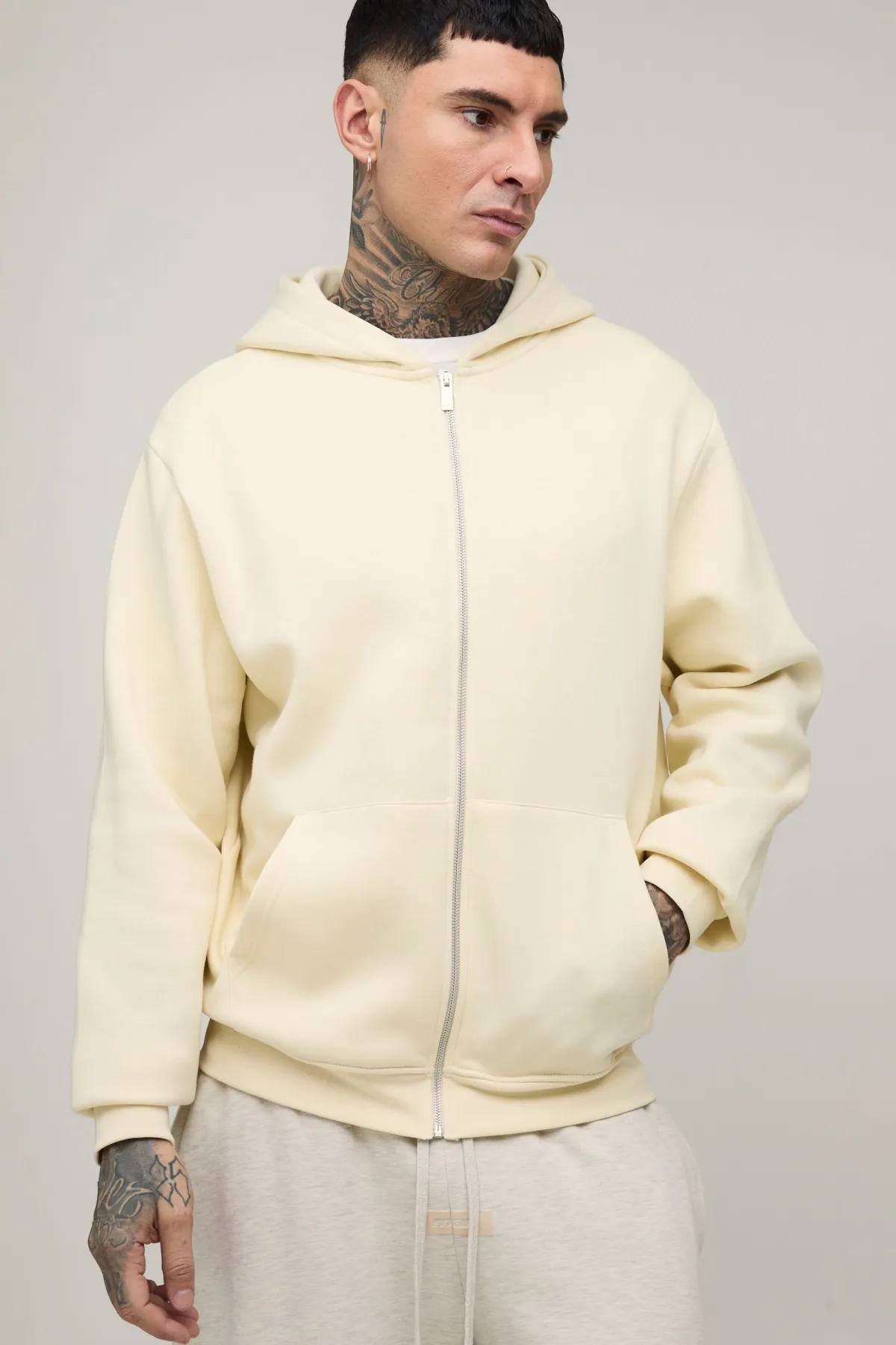 boohooMAN Sweat À Casynthétiqueche Basique Tall Regular Avec Fermeture Éclair Intégrale<Homme Tout Afficher|Sweats À Capuche Tall